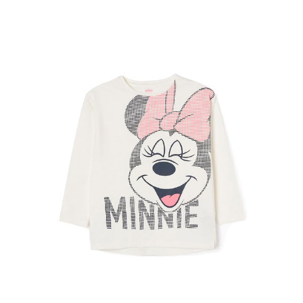 Camiseta algodón manga larga "happy minnie" blanca